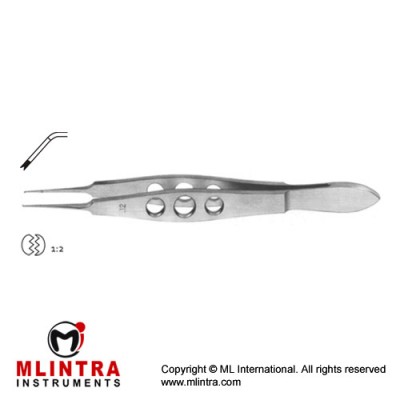 Castroviejo Suture Tying Forcep Angled - 1 x 2 Teeth with Tying Platform Stainless Steel, 11 cm - 4 1/4" Tip Size 0.3 mm
